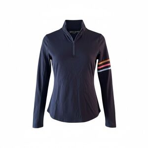 Smith & Quinn Ava 1/4 Zip Pullover Navy 70's Stripe Preppy Athletic Top Size XS
